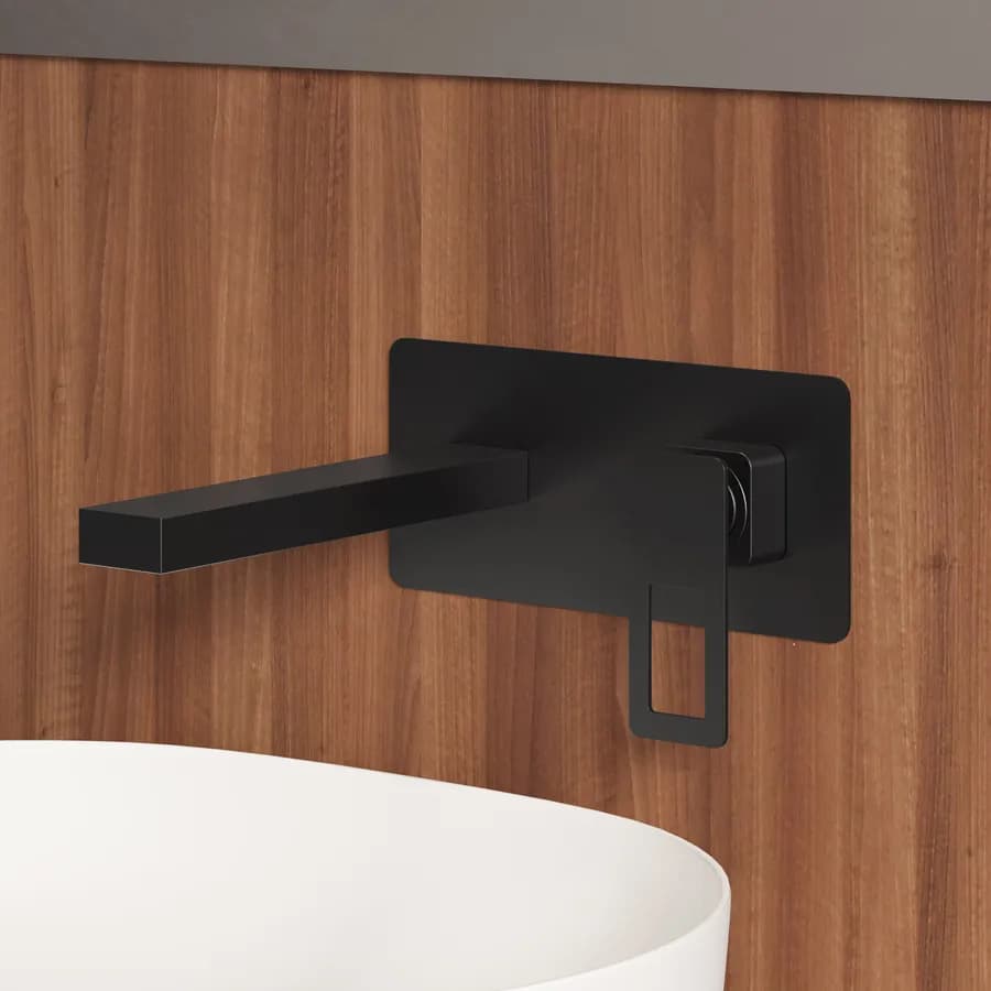 Miscelatore lavabo a muro con piastra nero opaco - Thano