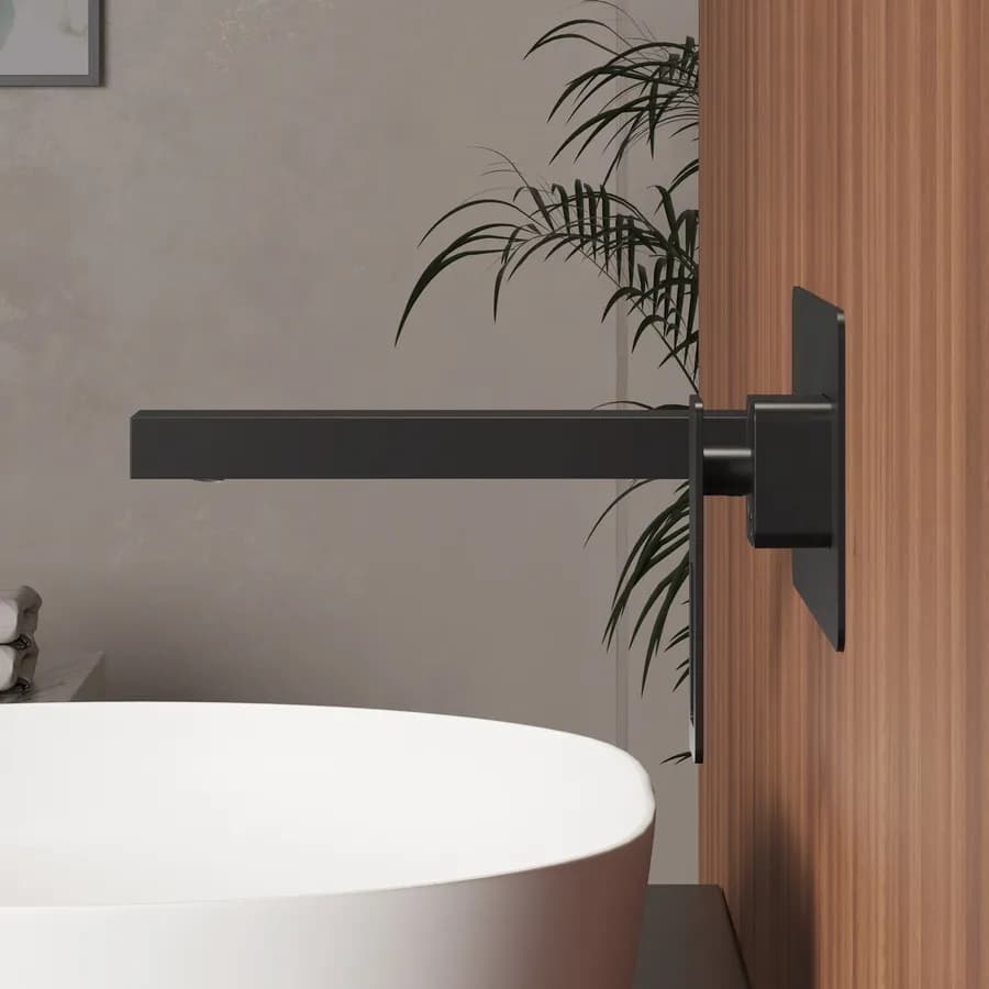 Miscelatore lavabo a muro con piastra nero opaco - Thano