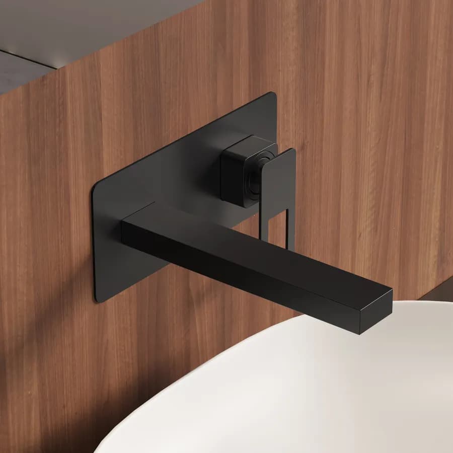 Miscelatore lavabo a muro con piastra nero opaco - Thano