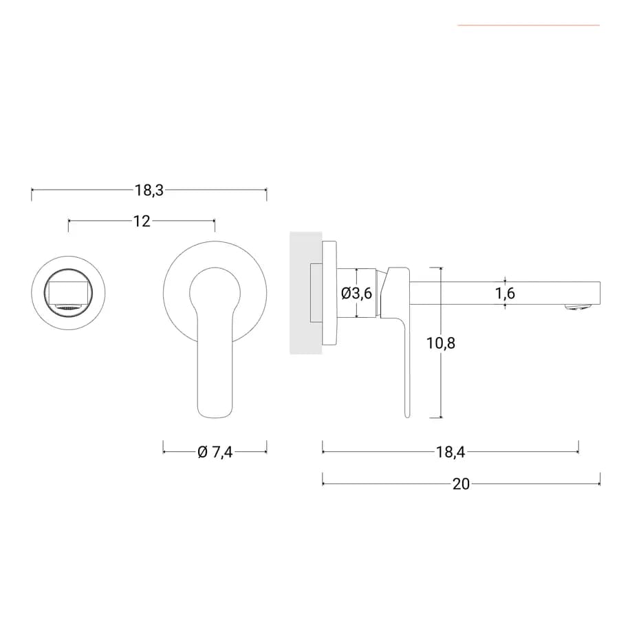 Miscelatore lavabo a muro in ottone cromo - Tila