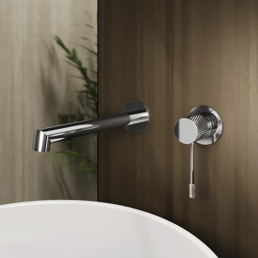 Miscelatore lavabo a muro in ottone cromo - Crystal