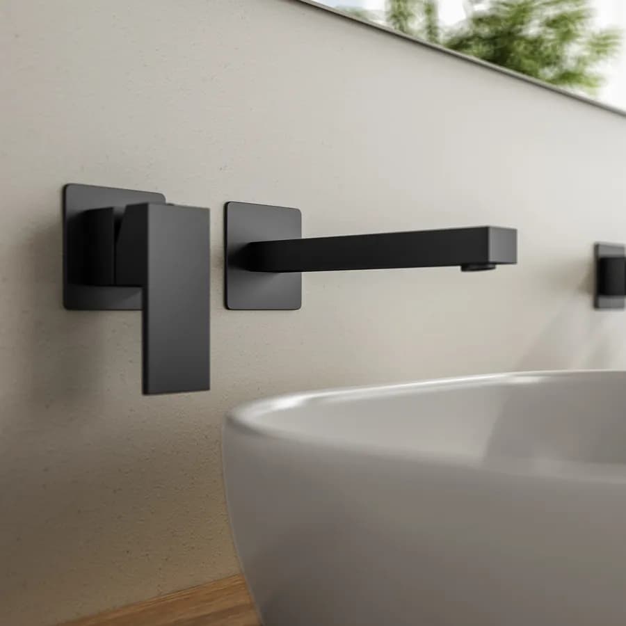 Miscelatore lavabo a muro in ottone nero opaco - Tiamat