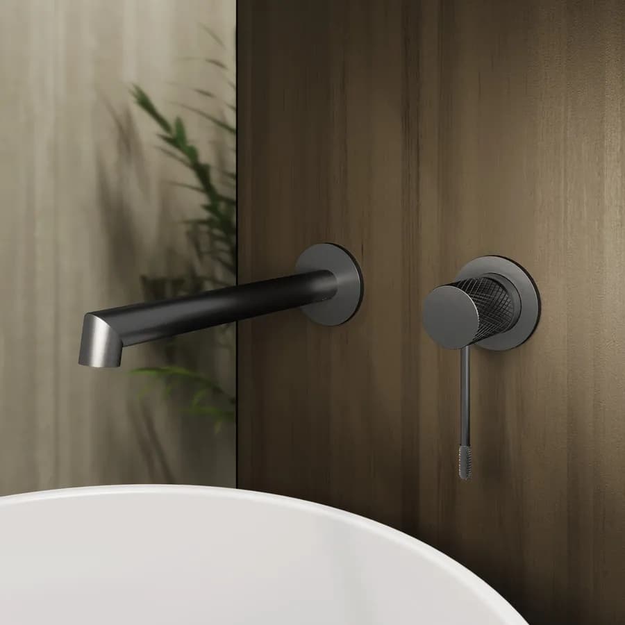 Miscelatore lavabo a muro in ottone nero spazzolato anti-impronta - Crystal