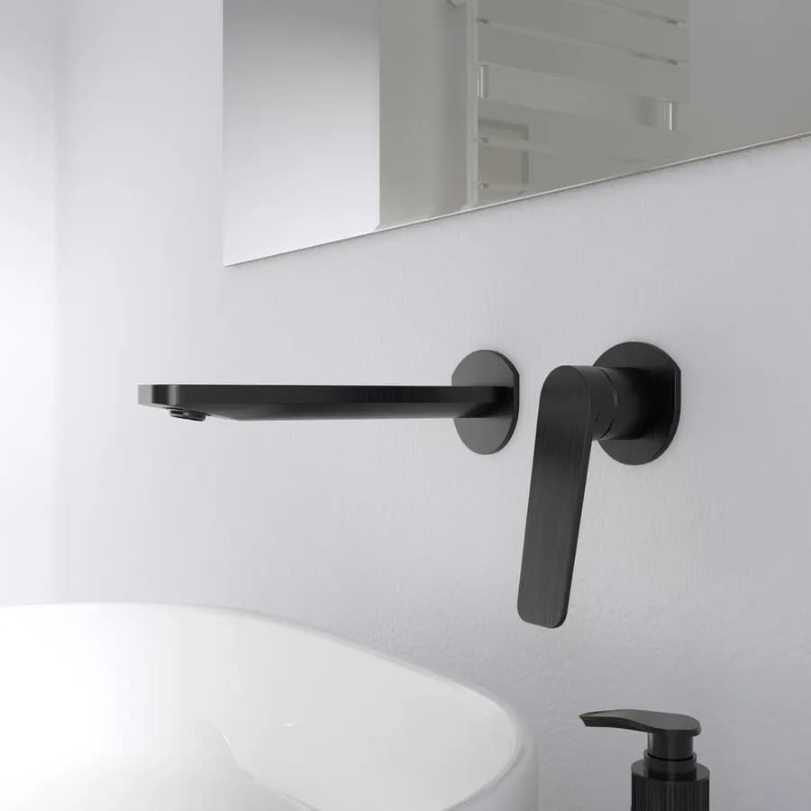 Miscelatore lavabo a muro in ottone nero spazzolato anti-impronta - Nocta