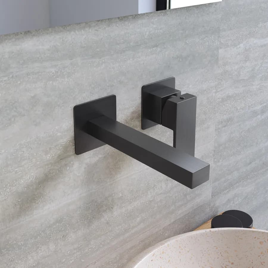 Miscelatore lavabo a muro in ottone nero spazzolato - Tiamat