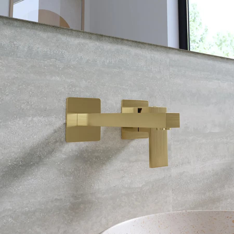 Miscelatore lavabo a muro in ottone oro spazzolato - Tiamat