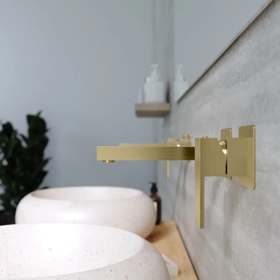 Miscelatore lavabo a muro in ottone oro spazzolato - Tiamat