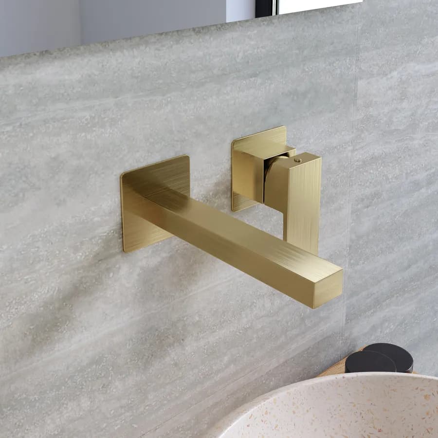 Miscelatore lavabo a muro in ottone oro spazzolato - Tiamat
