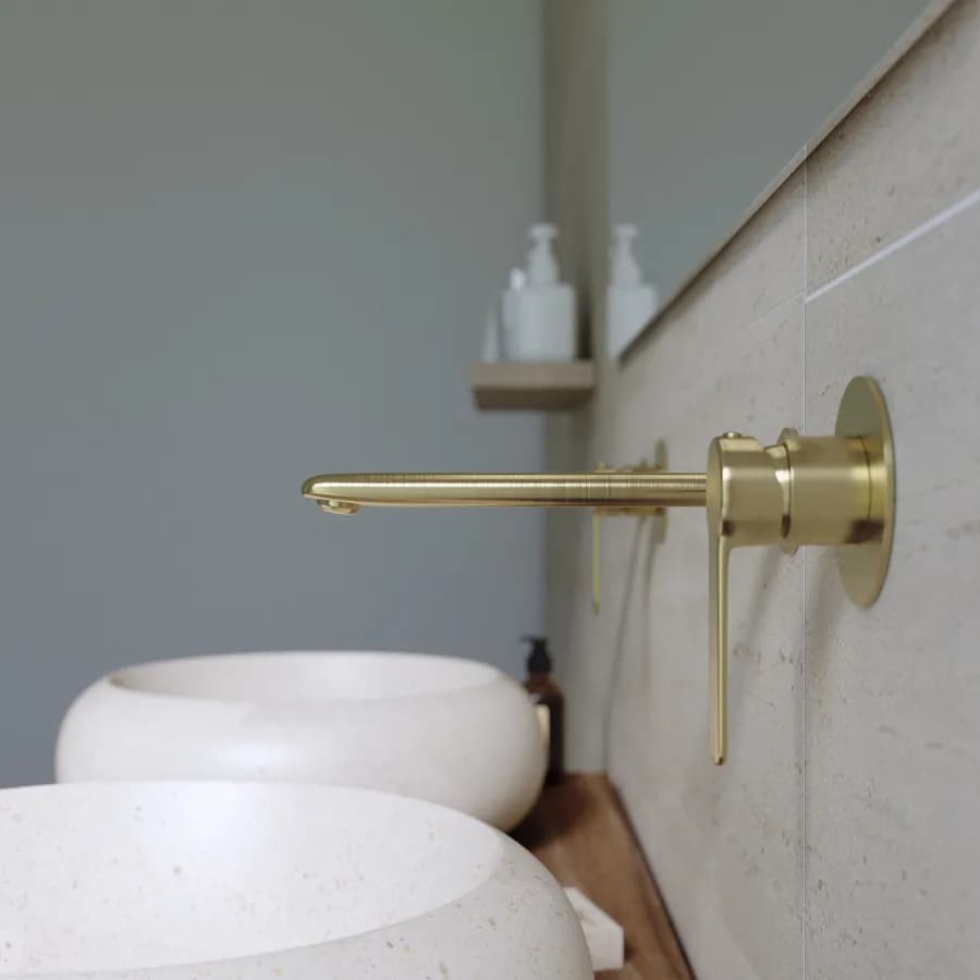 Miscelatore lavabo a muro in ottone oro spazzolato - Tila