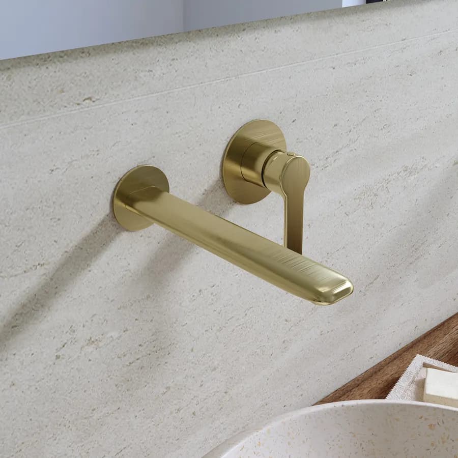 Miscelatore lavabo a muro in ottone oro spazzolato - Tila