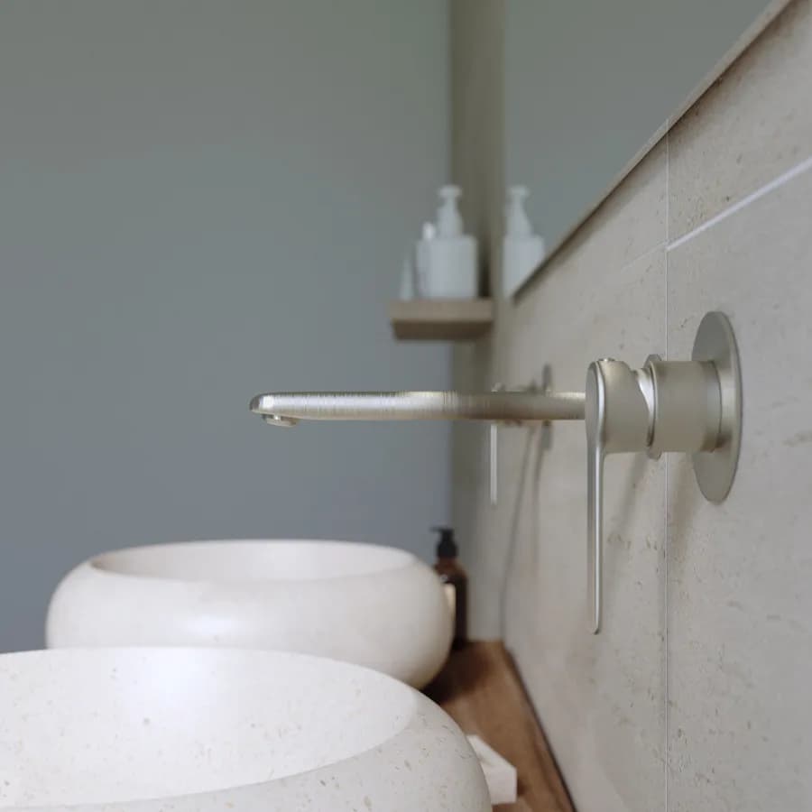 Miscelatore lavabo a muro in ottone spazzolato - Tila