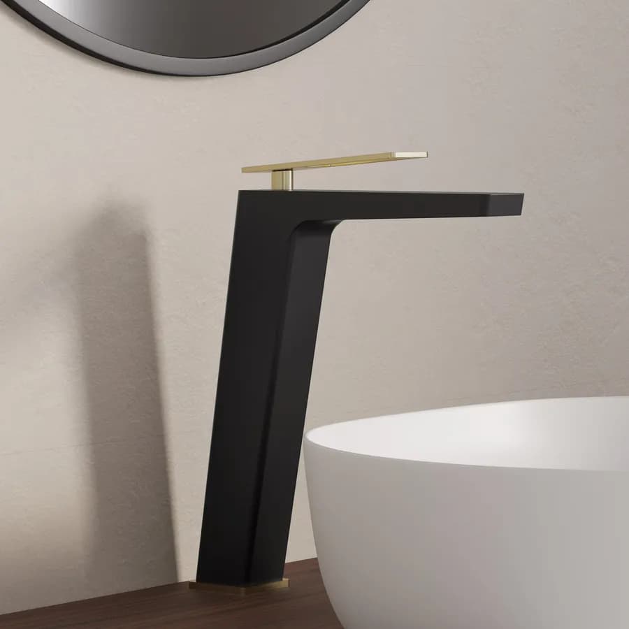 Miscelatore lavabo alto in ottone nero e oro - Thano