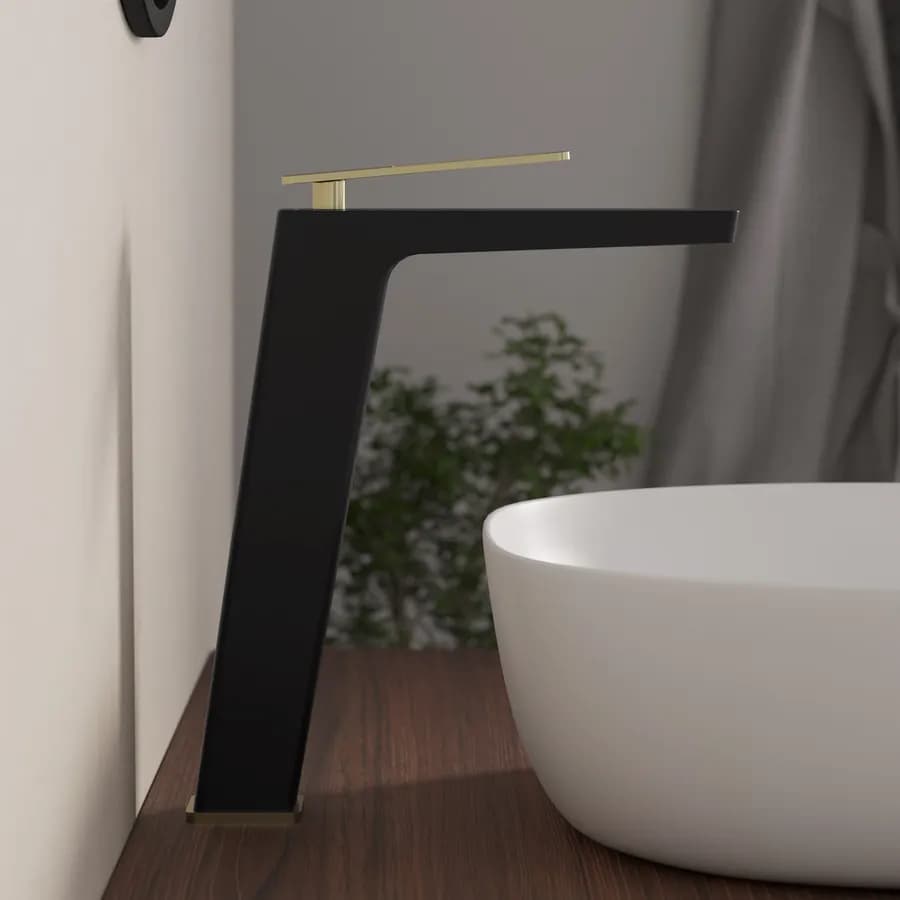 Miscelatore lavabo alto in ottone nero e oro - Thano