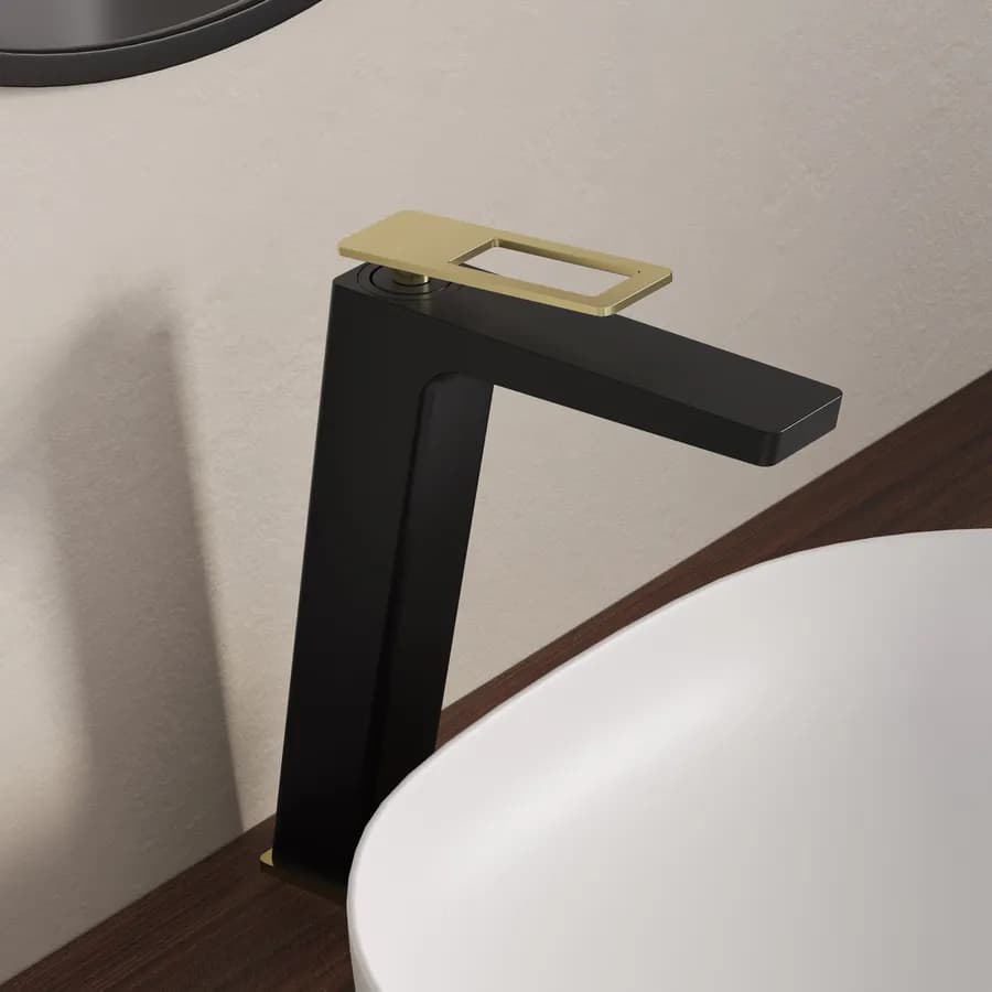 Miscelatore lavabo alto in ottone nero e oro - Thano