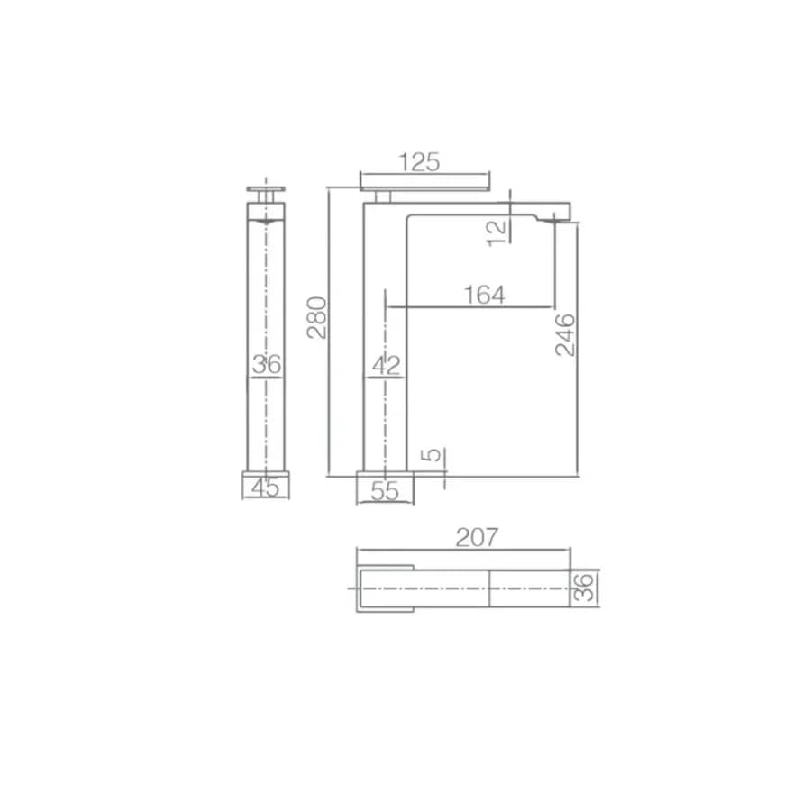 Miscelatore lavabo alto in ottone nero satinato - Mamba