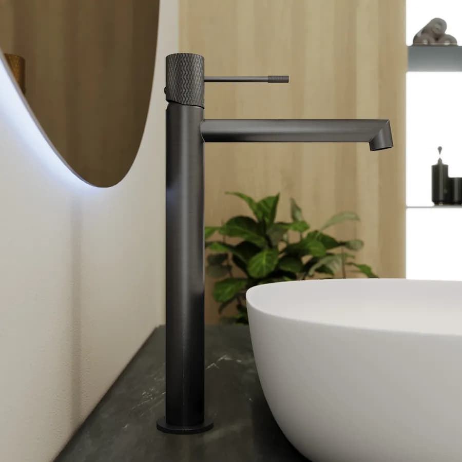 Miscelatore lavabo alto in ottone nero spazzolato anti-impronta - Crystal