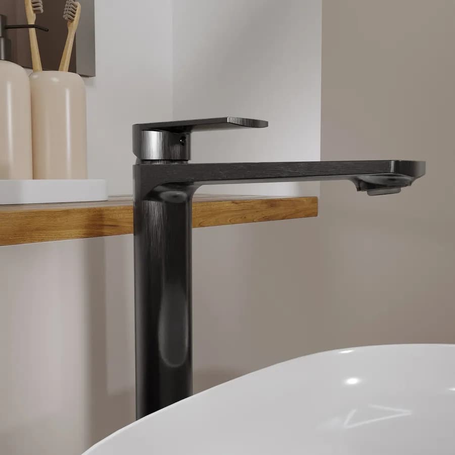 Miscelatore lavabo alto in ottone nero spazzolato anti-impronta - Fluid
