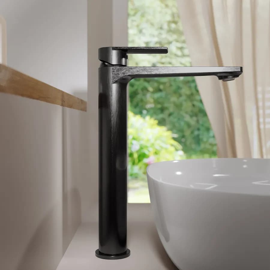 Miscelatore lavabo alto in ottone nero spazzolato anti-impronta - Fluid