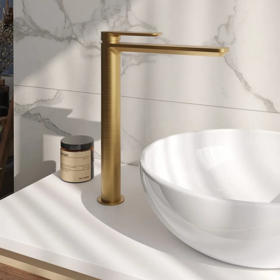 Miscelatore lavabo alto in ottone oro spazzolato anti-impronta - Fusion