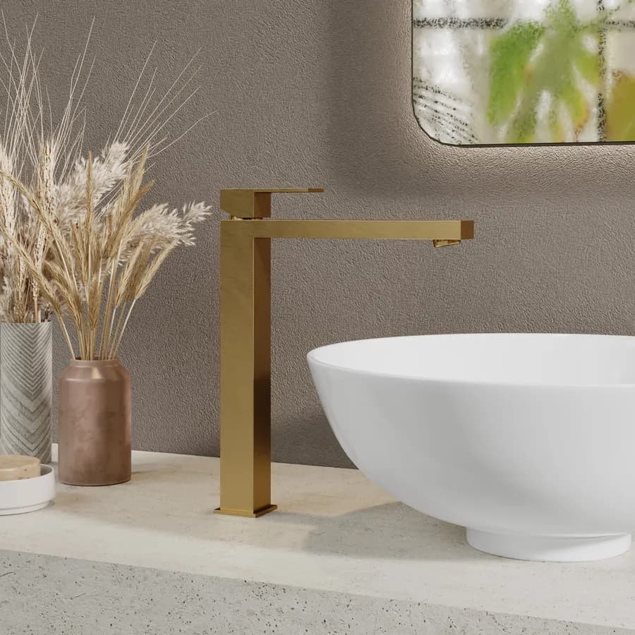 Miscelatore lavabo alto in ottone oro spazzolato anti-impronta - kyria