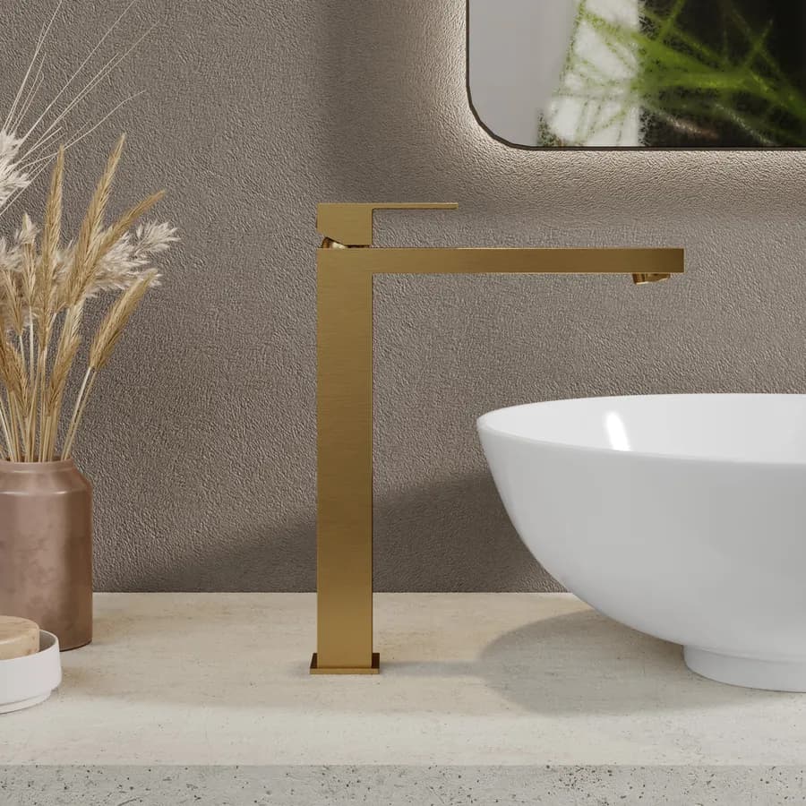 Miscelatore lavabo alto in ottone oro spazzolato anti-impronta - kyria