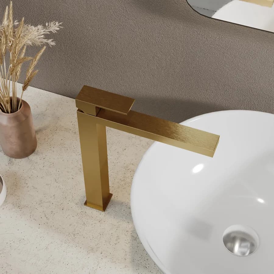 Miscelatore lavabo alto in ottone oro spazzolato anti-impronta - kyria