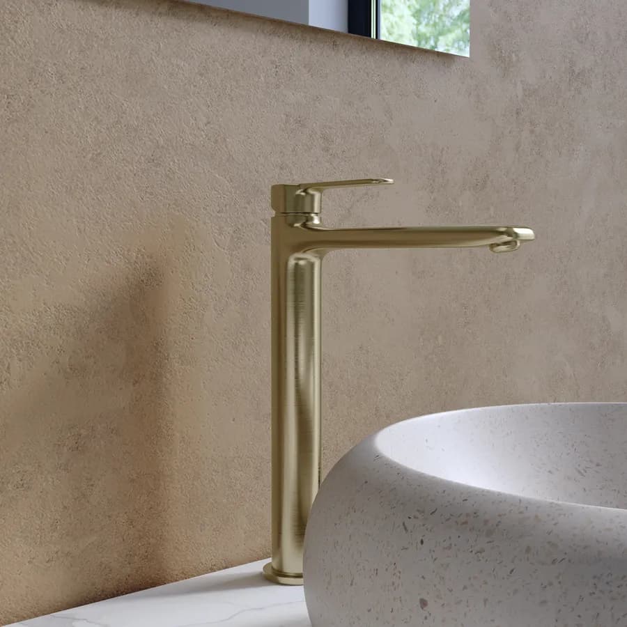 Miscelatore lavabo alto in ottone oro spazzolato - Tila