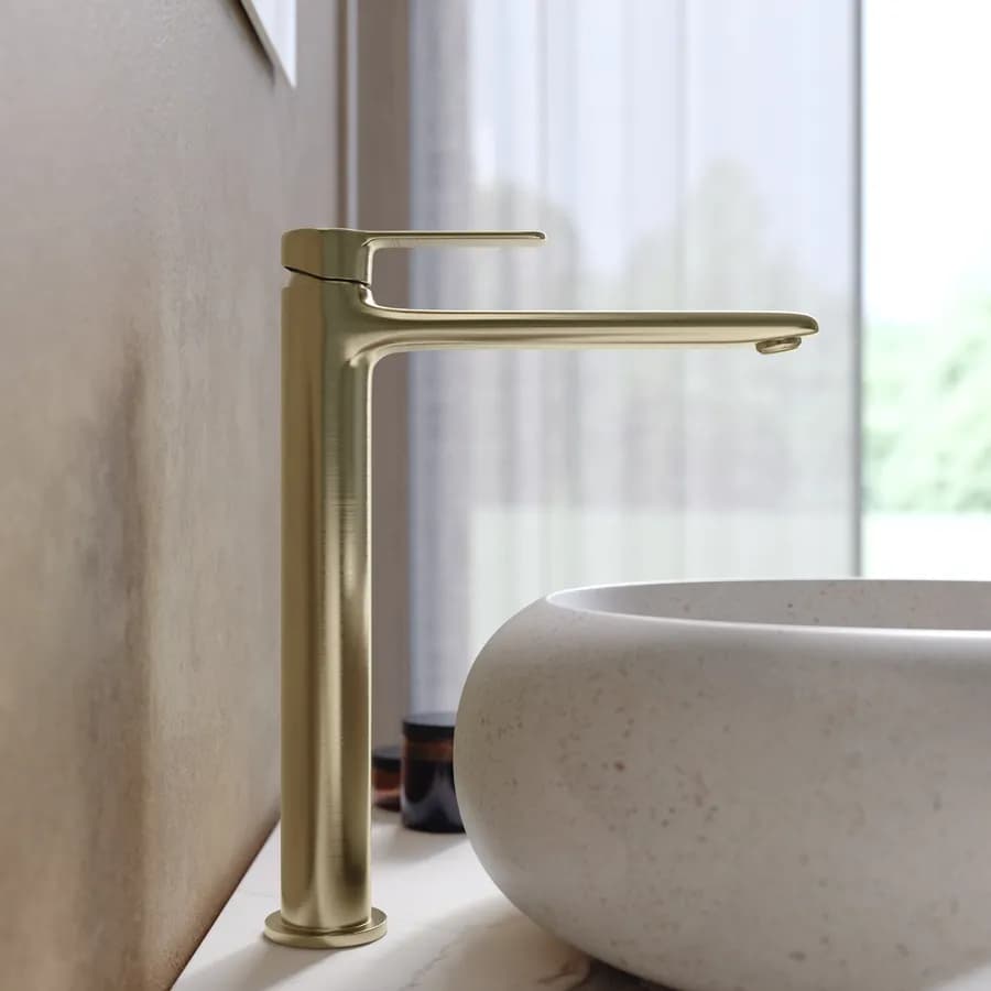 Miscelatore lavabo alto in ottone oro spazzolato - Tila