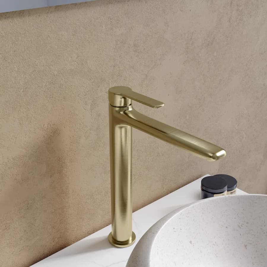Miscelatore lavabo alto in ottone oro spazzolato - Tila