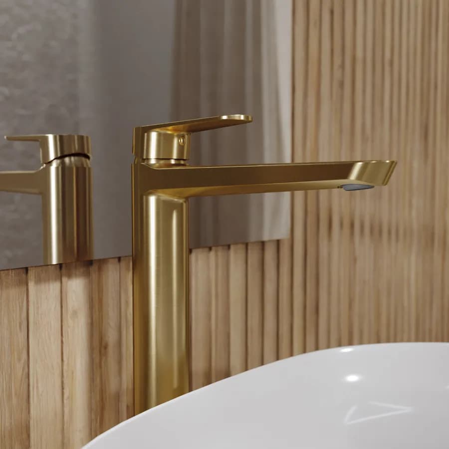 Miscelatore lavabo alto in ottone oro spazzolato anti-impronta - Lir