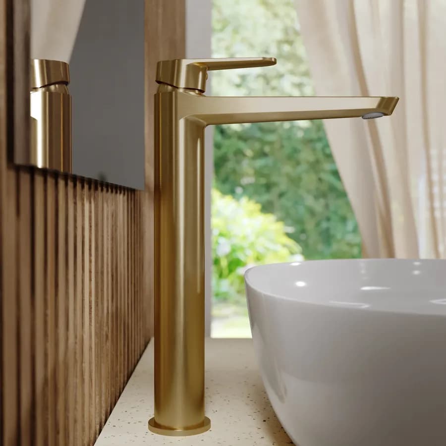 Miscelatore lavabo alto in ottone oro spazzolato anti-impronta - Lir