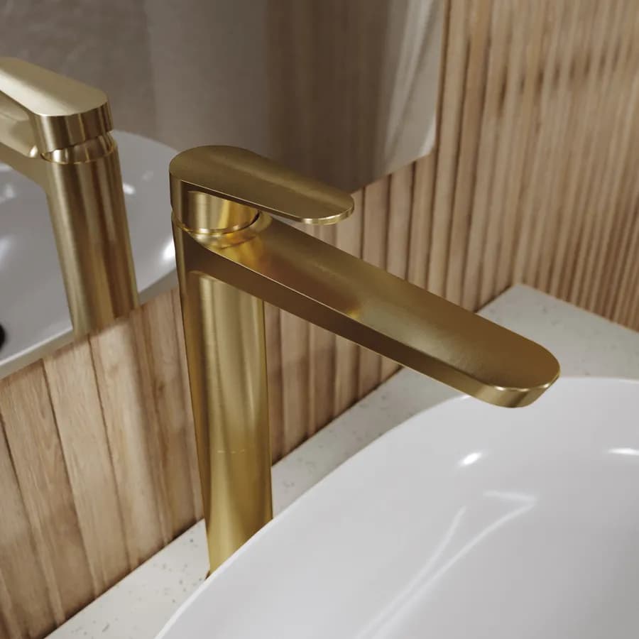 Miscelatore lavabo alto in ottone oro spazzolato anti-impronta - Lir