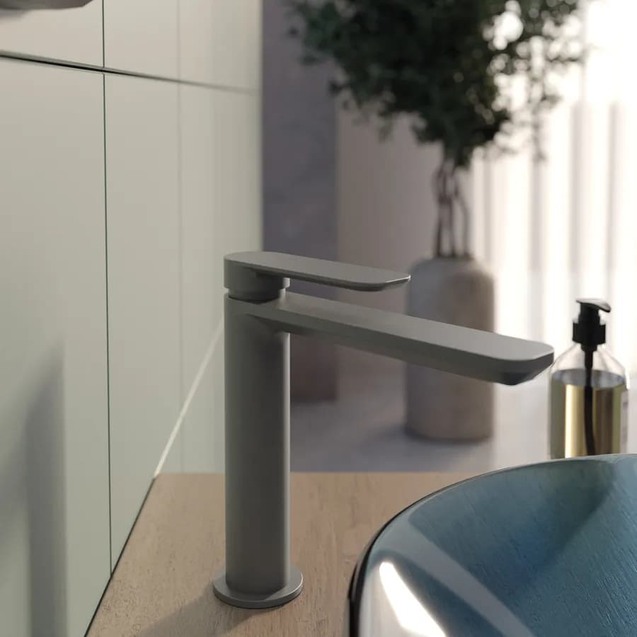 Miscelatore lavabo bocca lunga in ottone fango - Fusion