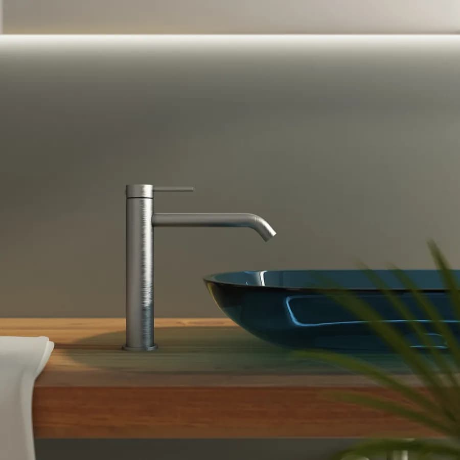 Miscelatore lavabo con bocca lunga in acciaio inox 316 satinato – Pure