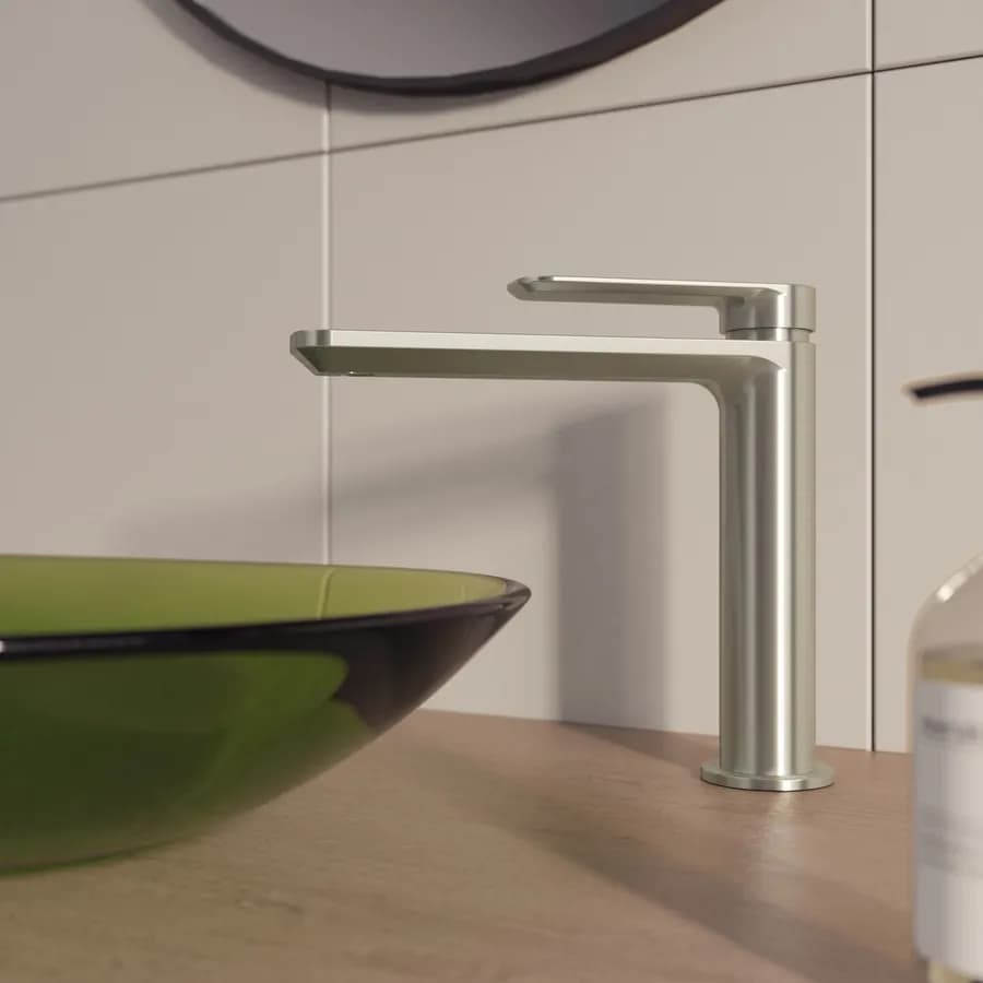 Miscelatore lavabo con bocca lunga spazzolato – Fusion
