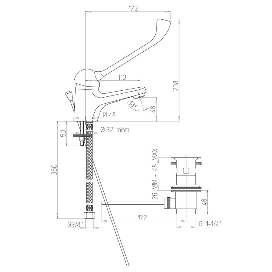 Miscelatore lavabo con leva clinica e scarico automatico - Pilot di Paini