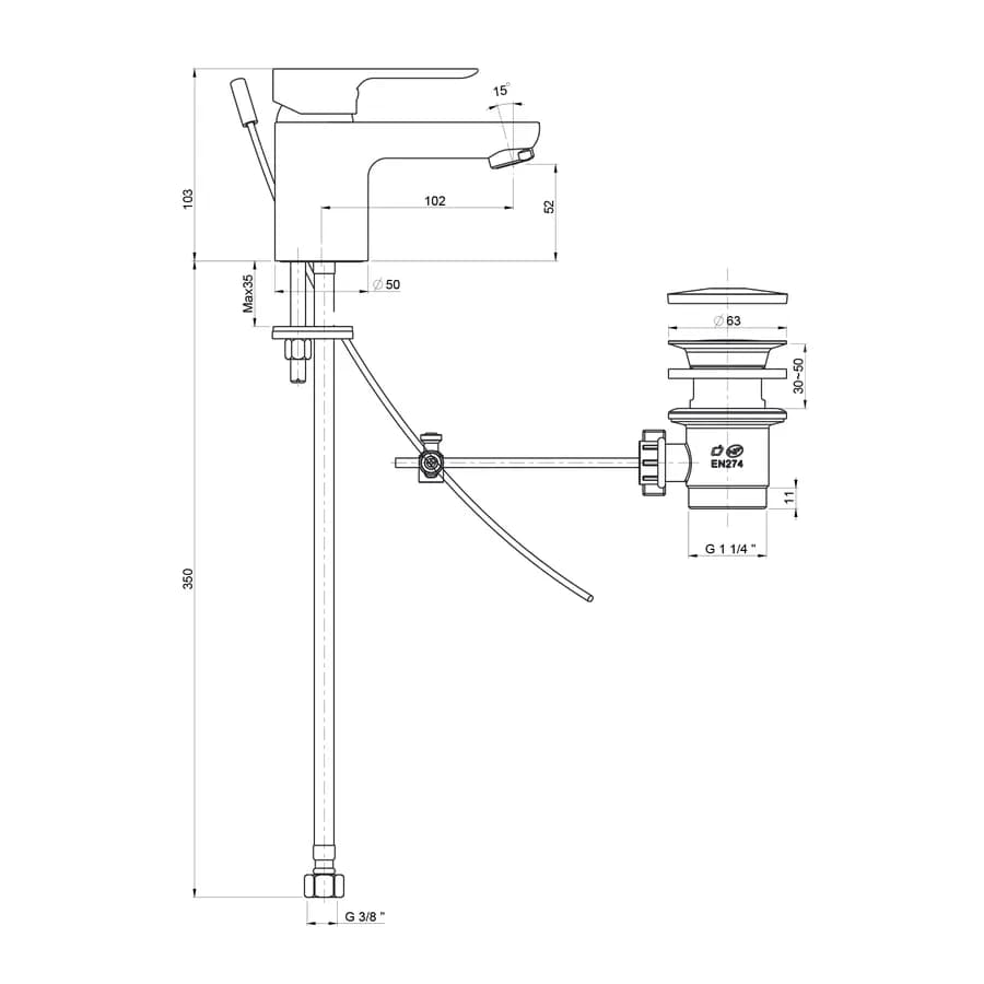 Miscelatore lavabo in ottone cromato con salterello - Paini P3