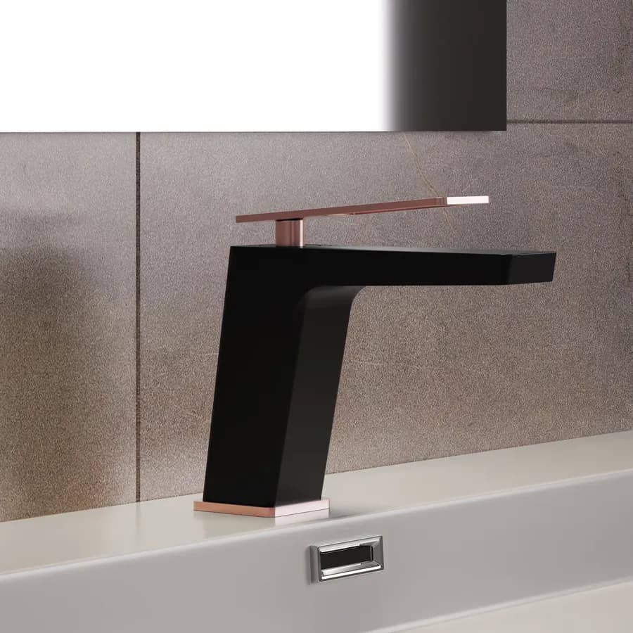 Miscelatore lavabo in ottone nero oro rosa - Thano
