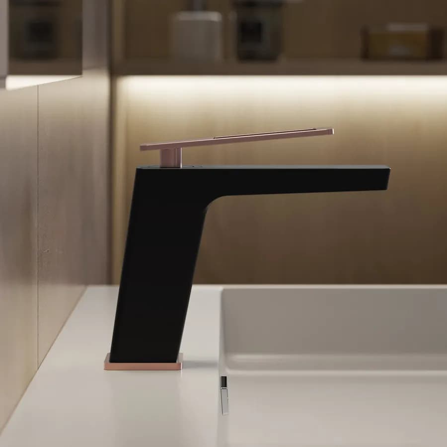 Miscelatore lavabo in ottone nero oro rosa - Thano