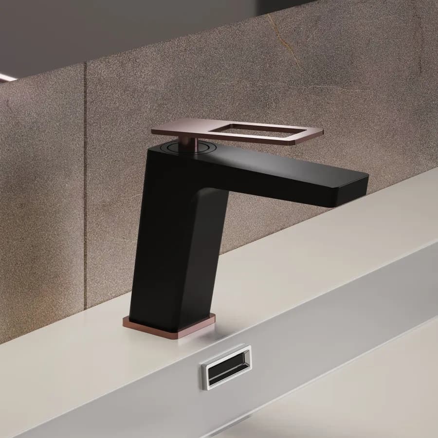 Miscelatore lavabo in ottone nero oro rosa - Thano