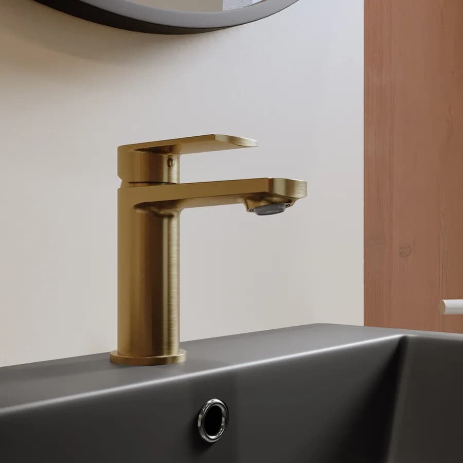 Miscelatore lavabo in ottone oro spazzolato anti-impronta - Fluid