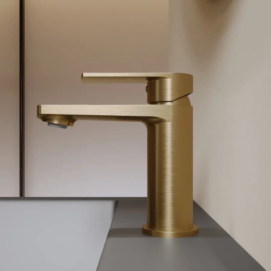 Miscelatore lavabo in ottone oro spazzolato anti-impronta - Fluid