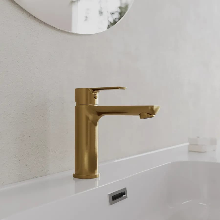 Miscelatore lavabo in ottone oro spazzolato anti-impronta - Key