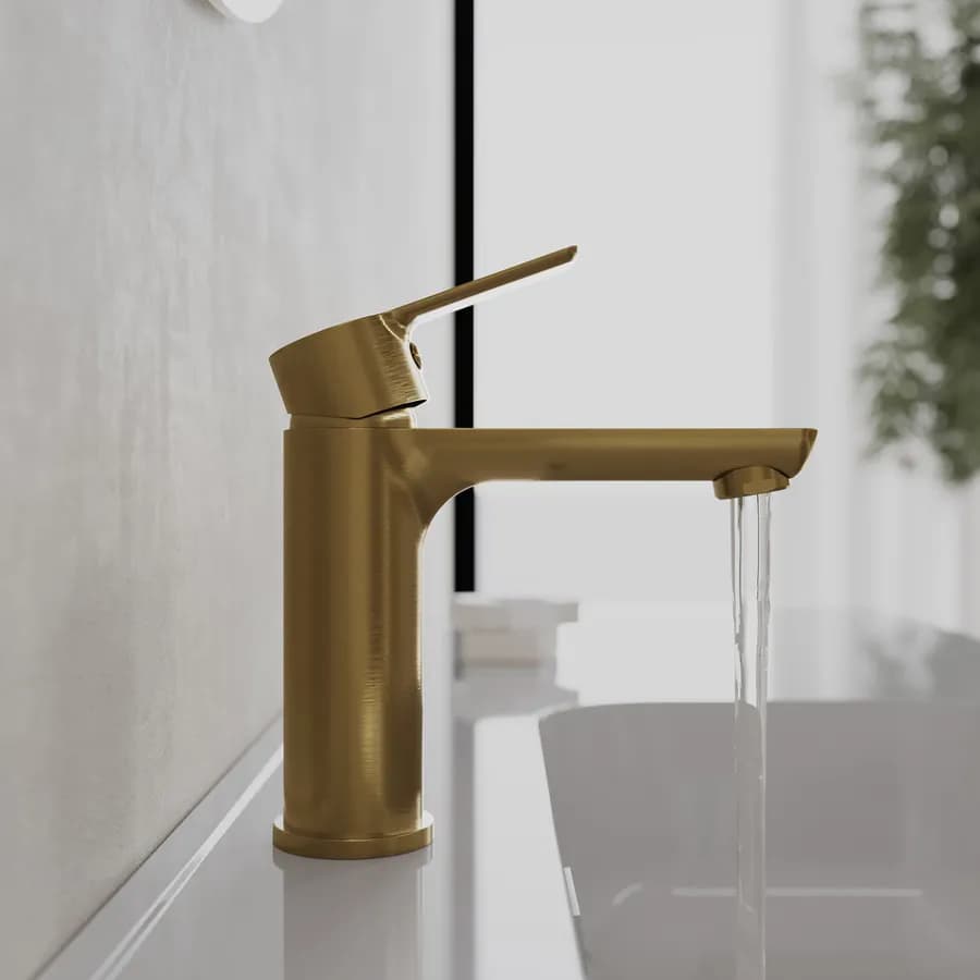Miscelatore lavabo in ottone oro spazzolato anti-impronta - Key
