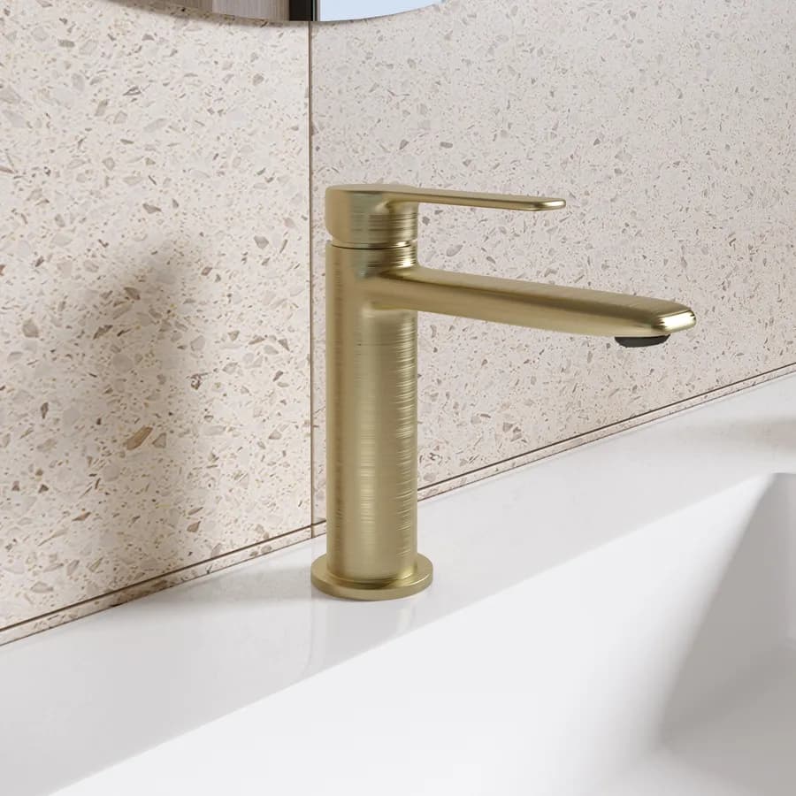 Miscelatore lavabo in ottone oro spazzolato - Tila