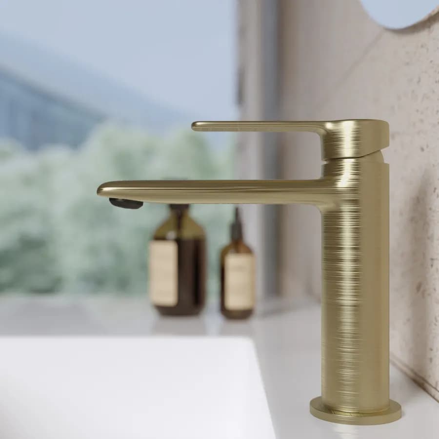 Miscelatore lavabo in ottone oro spazzolato - Tila