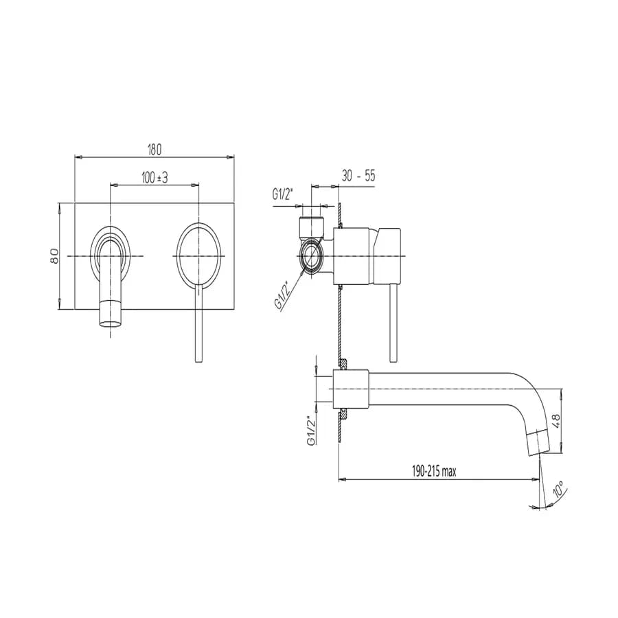 Miscelatore lavabo incasso canna 19 cm nero opaco - Gun di Jacuzzi - Rubinetteria