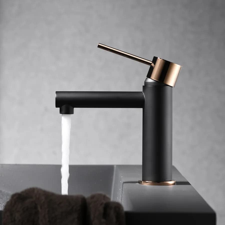 Miscelatore lavabo nero oro rosa - Plaka Stick