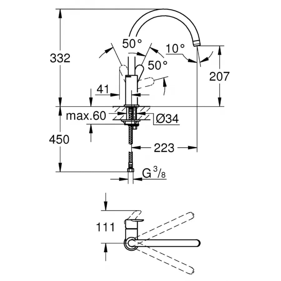 Miscelatore monocomando per lavello Grohe Bau Edge