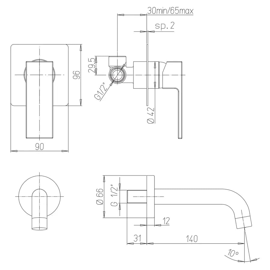 Miscelatore lavabo a muro bocca 14 cm cromato Crux di Jacuzzi - Rubinetteria